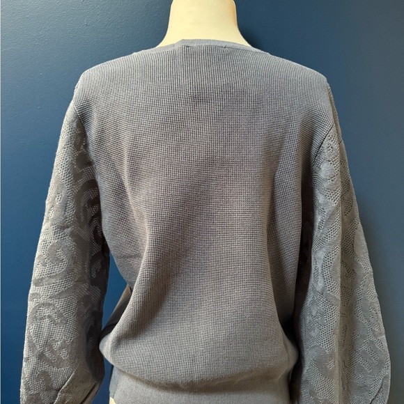 NWT Adrianna Papell Crew Neck Sweater with 3/4 Mesh Sleeves Dusty Blue Sz Large - Picture 3 of 9